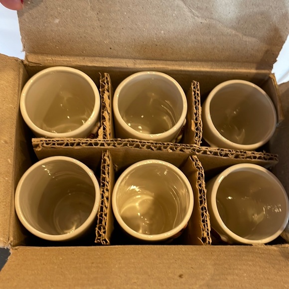 Set of 6 Ceramic Tiki-style Vases Glasses w/ Hulu Girl, Orchids of Hawaii - R73A - Picture 5 of 9